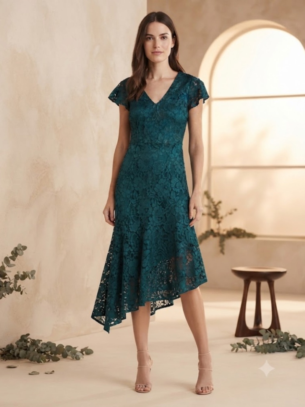SAM EDELMAN: Floral Lace Asymmetric A-line Dress In Teal (NWT)